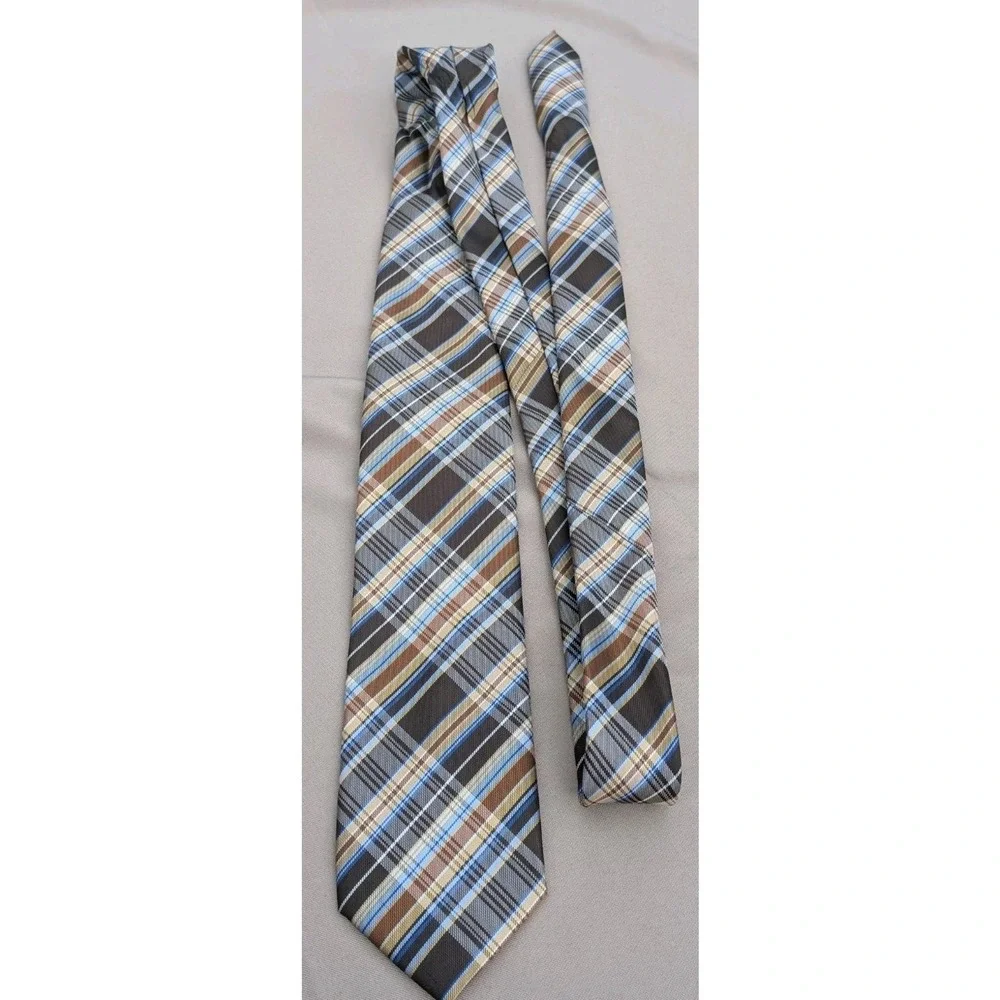 Alexander Julian Colours 100% Polyester Blue White Black Checkered Neck Tie‎